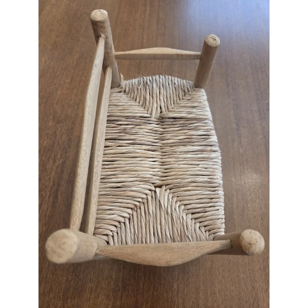 Miniature‎ Wicker Ladderback Bench Dolls 9x7x5 Cottage